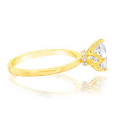 Sterling Silver Gold Plated Brilliant Cut White Zirconia Ring