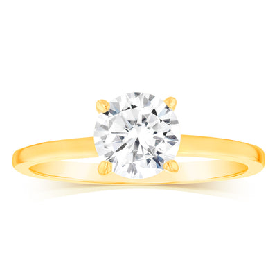 Sterling Silver Gold Plated Brilliant Cut White Zirconia Ring