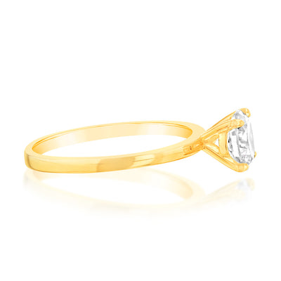 Sterling Silver Gold Plated Brilliant Cut White Zirconia Ring