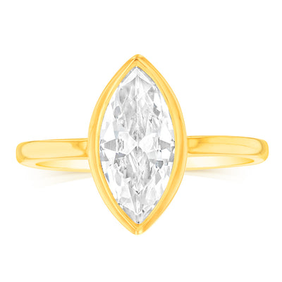 Sterling Silver Gold Plated Marquise Shaped White Zirconia Ring
