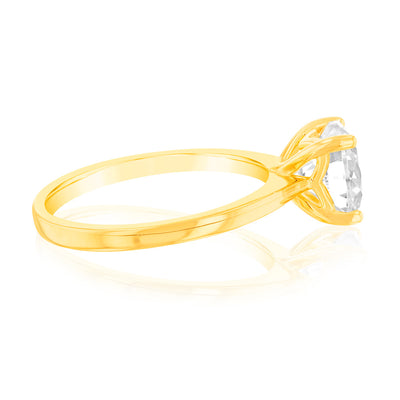 Sterling Silver Gold Plated Brilliant Cut White Zirconia Ring