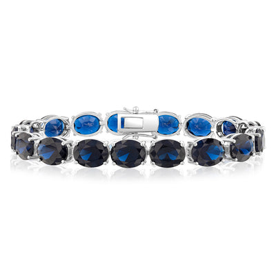 Sterling Silver Created Sapphire 18.4cm Tennis Bracelet