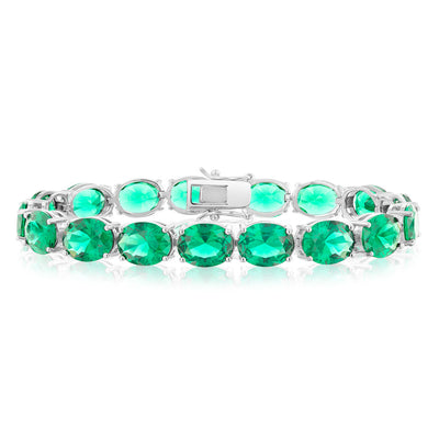 Sterling Silver Created Emerald 18.4cm Tennis Bracelet