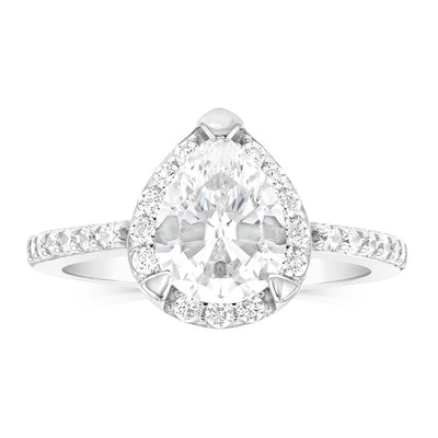 Sterling Silver Rhodium Plated Pear Shaped White Zirconia Ring