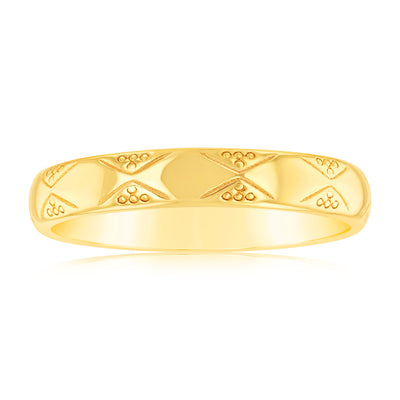 Sterling Silver Gold Plated Patterned Half Round Comfort Fit Band Ring