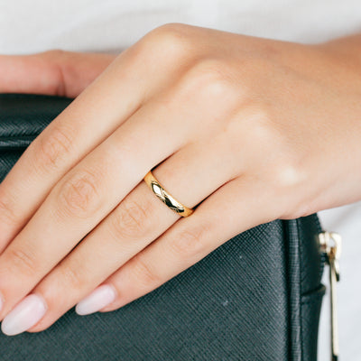 Sterling Silver Gold Plated Patterned Half Round Comfort Fit Band Ring