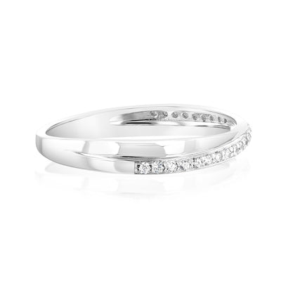 Sterling Silver Rhodium Plated White Zirconia Crossover Ring