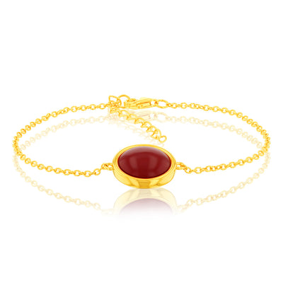 Sterling Silver Gold Plated Synthetic Red Coral Charm 16+3cm Bracelet