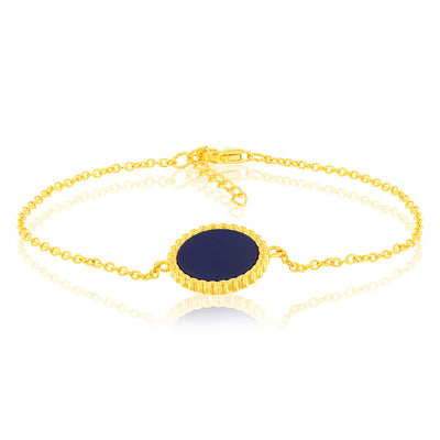 Sterling Silver Gold Plated Synthetic Lapis Charm 16+3cm Bracelet