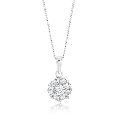 Sterling Silver Rhodium Plated Round White Cubic Zirconia Pendant
