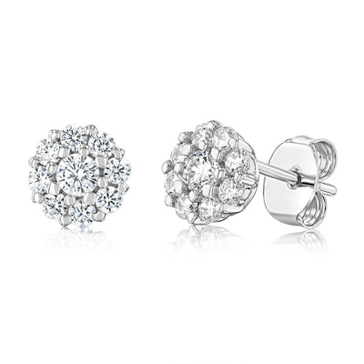 Sterling Silver Rhodium Plated Round White Cubic Zirconia Stud Earrings