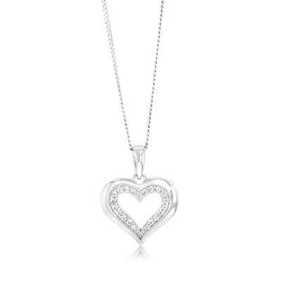 Sterling Silver Rhodium Plated Cubic Zirconia Open Heart Pendant