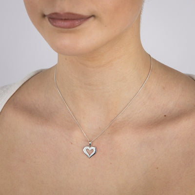 Sterling Silver Rhodium Plated Cubic Zirconia Open Heart Pendant