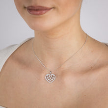 Load image into Gallery viewer, Sterling Silver Rhodium Plated Cubic Zirconia Patterned Heart Pendant