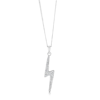 Sterling Silver Rhodium Plated Cubic Zirconia Lightning Bolt Pendant