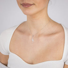 Load image into Gallery viewer, Sterling Silver Rhodium Plated Cubic Zirconia Lightning Bolt Pendant