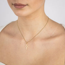 Load image into Gallery viewer, Sterling Silver Gold Plated Cubic Zirconia Cross Pendant