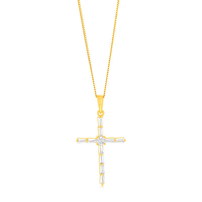 Sterling Silver Gold Plated Cubic Zirconia Cross Pendant