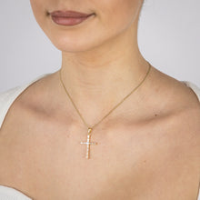 Load image into Gallery viewer, Sterling Silver Gold Plated Cubic Zirconia Cross Pendant