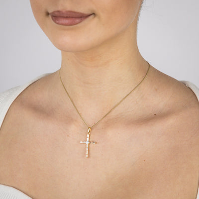 Sterling Silver Gold Plated Cubic Zirconia Cross Pendant