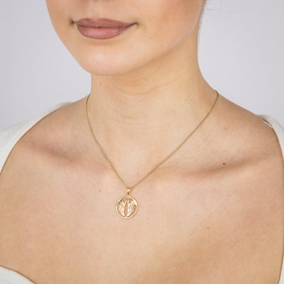 Sterling Silver Gold Plated Angel Wings Round Pendant