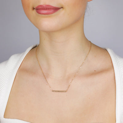 Sterling Silver Gold Plated Beaded Bar Pendant On Chain