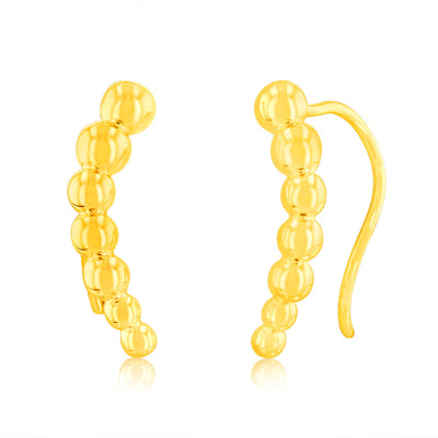 Sterling Silver Gold Plated Beaded Curved Bar Hook Earrings