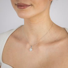 Load image into Gallery viewer, Sterling Silver Rhodium Plated Cubic Zirconia Created Pink Opal Oval Pendant