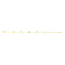 Load image into Gallery viewer, Sterling Silver Gold Plated White Shell Pearl Four Leaf Clover Charm Bracelet