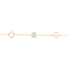 Load image into Gallery viewer, Sterling Silver Gold Plated White Shell Pearl Four Leaf Clover Charm Bracelet