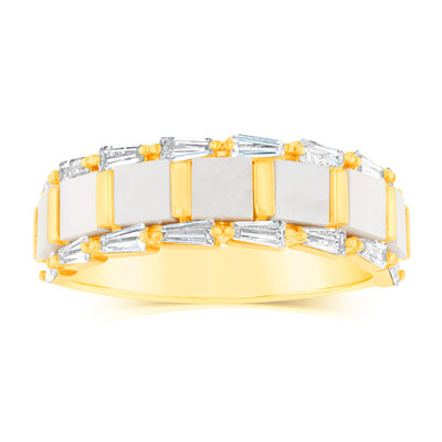 Sterling Silver Gold Plated White Shell Pearl Fancy Ring