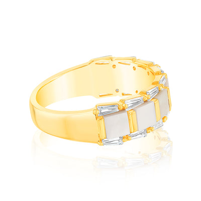 Sterling Silver Gold Plated White Shell Pearl Fancy Ring