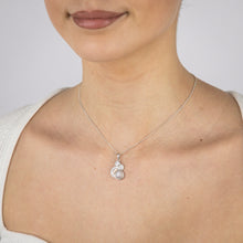 Load image into Gallery viewer, Sterling Silver Rhodium Plated Cubic Zirconia Pink Shell Pearl Moonstone Fancy Pendant