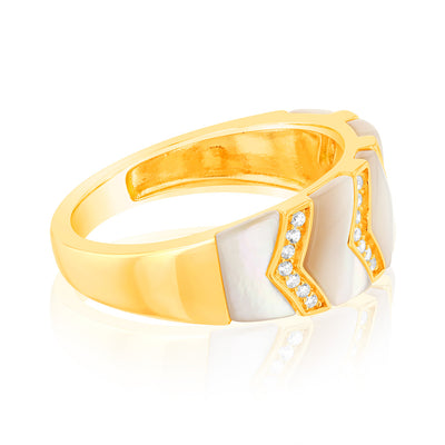 Sterling Silver Gold Plated Cubic Zirconia White Shell Pearl Fancy Ring