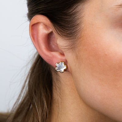 Sterling Silver Gold Plated White Shell Pearl Mismatched Stud Earrings