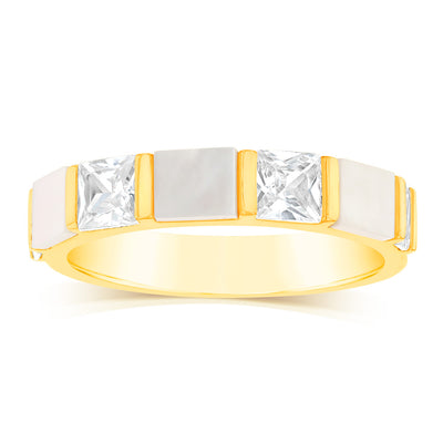 Sterling Silver Gold Plated Cubic Zirconia White Shell Pearl