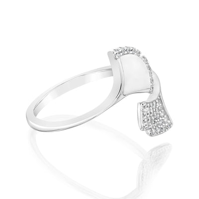 Sterling Silver Rhodium Plated Cubic Zirconia Dolphin Tail Ring