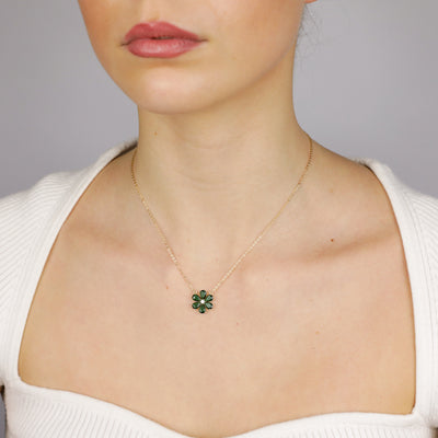 Sterling Silver Gold Plated Green Cubic Zirconia Flower Pendant On Chain