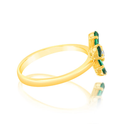 Sterling Silver Gold Plated Green Cubic Zirconia Flower Ring