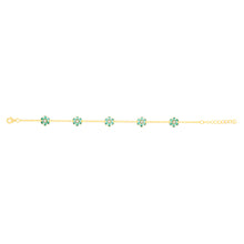 Load image into Gallery viewer, Sterling Silver Gold Plated Green Cubic Zirconia Flower Charm Bracelet