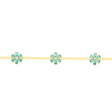 Load image into Gallery viewer, Sterling Silver Gold Plated Green Cubic Zirconia Flower Charm Bracelet
