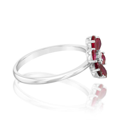 Sterling Silver Rhodium Plated Red Cubic Zirconia Flower Ring