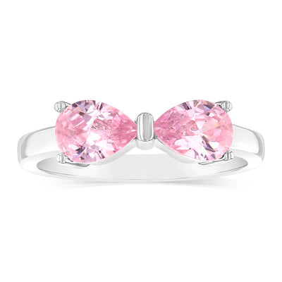 Sterling Silver Rhodium Plated Pink Pear Shaped Cubic Zirconia Ring