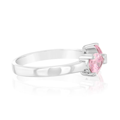 Sterling Silver Rhodium Plated Pink Pear Shaped Cubic Zirconia Ring