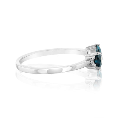 Sterling Silver Rhodium Plated Blue Heart Shaped Cubic Zirconia Ring