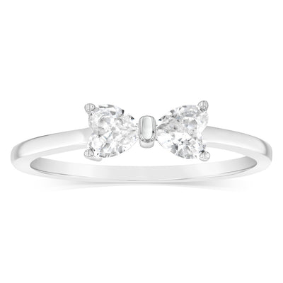 Sterling Silver Rhodium Plated White Heart Shaped Cubic Zirconia Ring