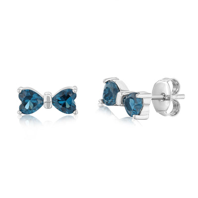 Sterling Silver Rhodium Plated Blue Heart Shaped Cubic Zirconia Stud Earrings