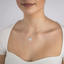Load image into Gallery viewer, Sterling Silver Rhodium Plated Cubic Zirconia White Shell Pearl Round Pendant