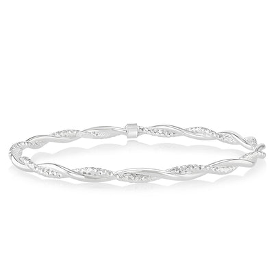 Sterling Silver Plain And Textured Twisted Bangle
