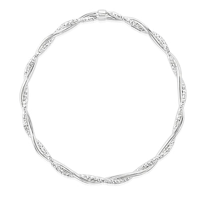 Sterling Silver Plain And Textured Twisted Bangle